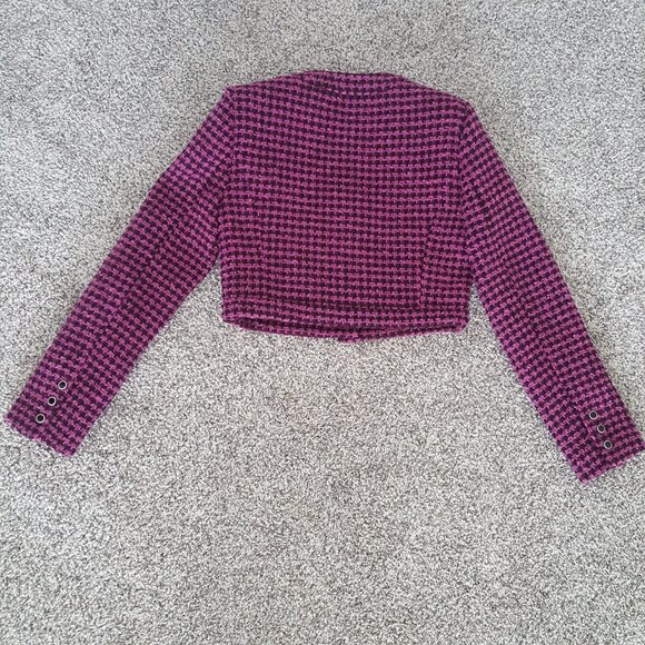NEW Zara BLOGGER FAVE Tweed Cropped Blazer Jacket Dark Pink Size S Houndstooth - Picture 6 of 10